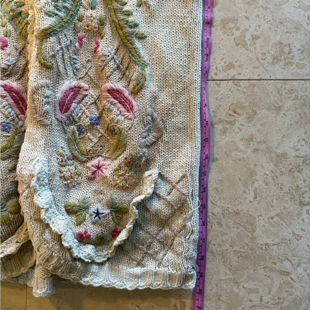 VINTAGE Jennifer Reed Sweater Womens 3x Ivory Floral Cardigan Embroidered - Picture 6 of 8